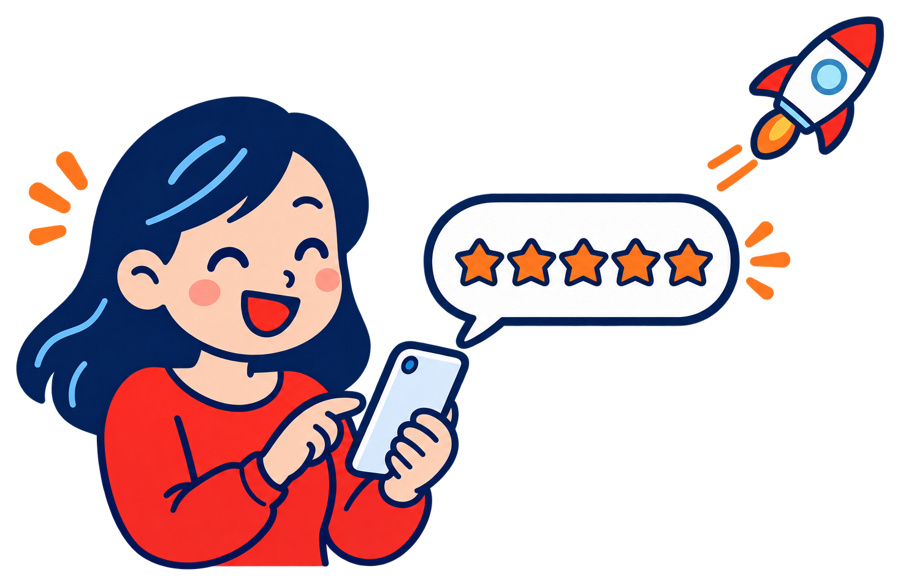 スマホでアンケートに答えるとAIがクチコミ文章案を作成するイメージイラスト